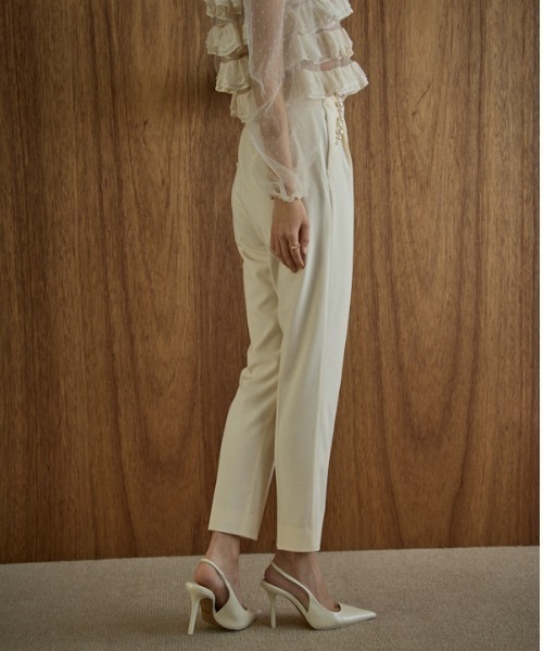 スラックス パンツ Pearl trim pants パールトリムパンツ レディースの画像