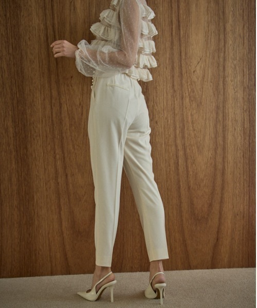 スラックス パンツ Pearl trim pants パールトリムパンツ レディースの画像