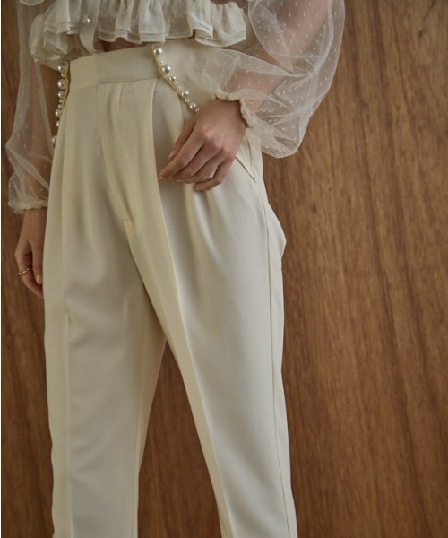 スラックス パンツ Pearl trim pants パールトリムパンツ レディースの画像