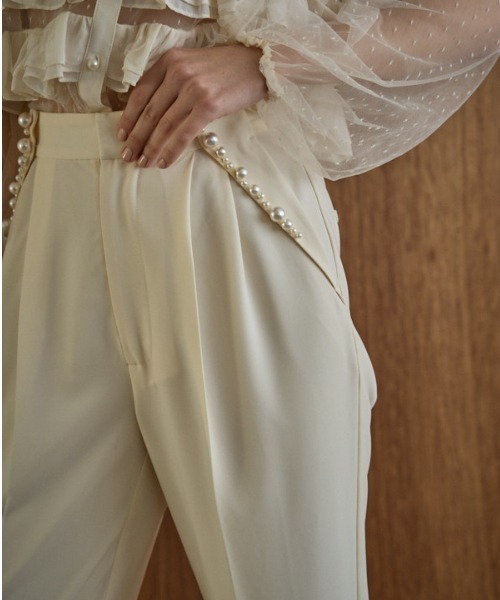 スラックス パンツ Pearl trim pants パールトリムパンツ レディースの画像