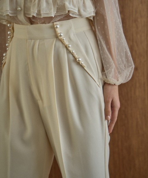 スラックス パンツ Pearl trim pants パールトリムパンツ レディースの画像