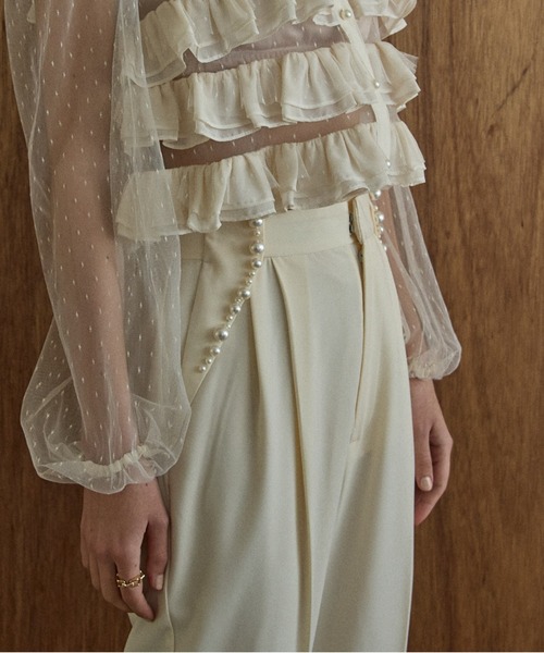 スラックス パンツ Pearl trim pants パールトリムパンツ レディースの画像