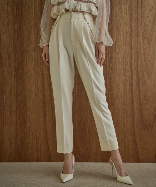 スラックス パンツ Pearl trim pants パールトリムパンツ レディースの画像