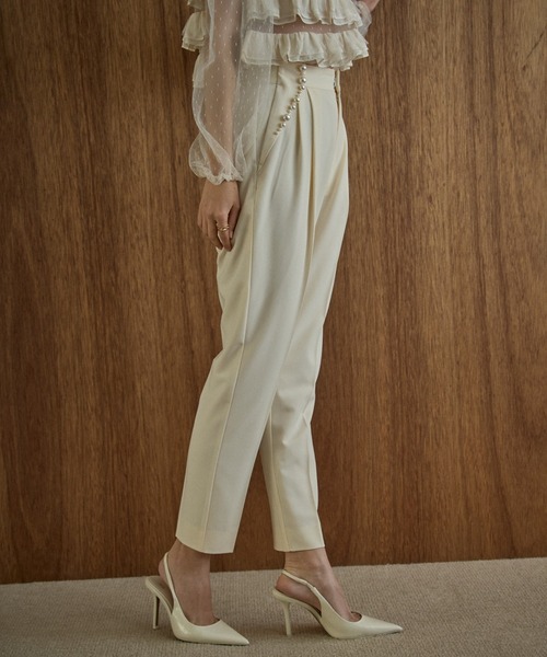 スラックス パンツ Pearl trim pants パールトリムパンツ レディースの画像