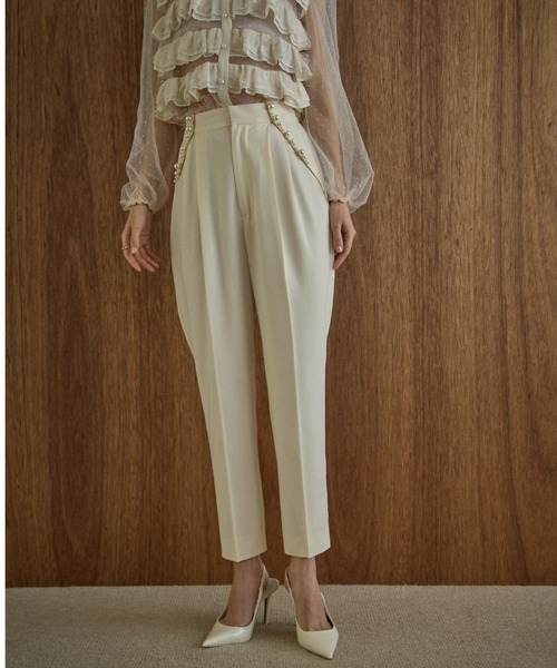 スラックス パンツ Pearl trim pants パールトリムパンツ レディースの画像