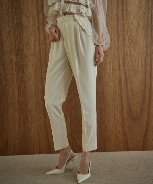 スラックス パンツ Pearl trim pants パールトリムパンツ レディースの画像