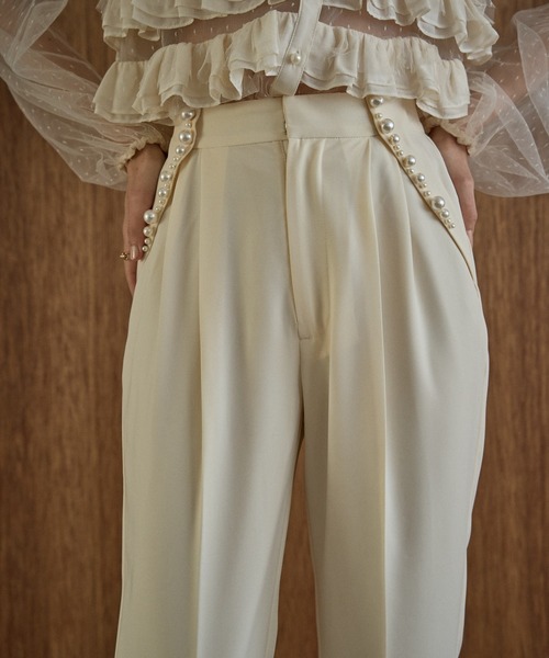 スラックス パンツ Pearl trim pants パールトリムパンツ レディースの画像