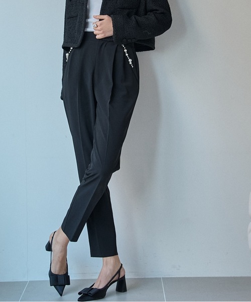 スラックス パンツ Pearl trim pants パールトリムパンツ レディースの画像