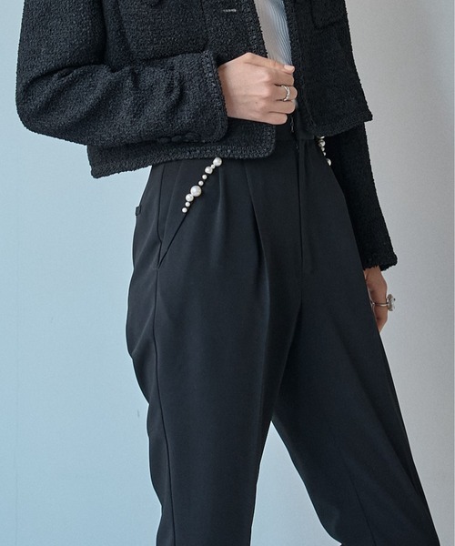 スラックス パンツ Pearl trim pants パールトリムパンツ レディースの画像