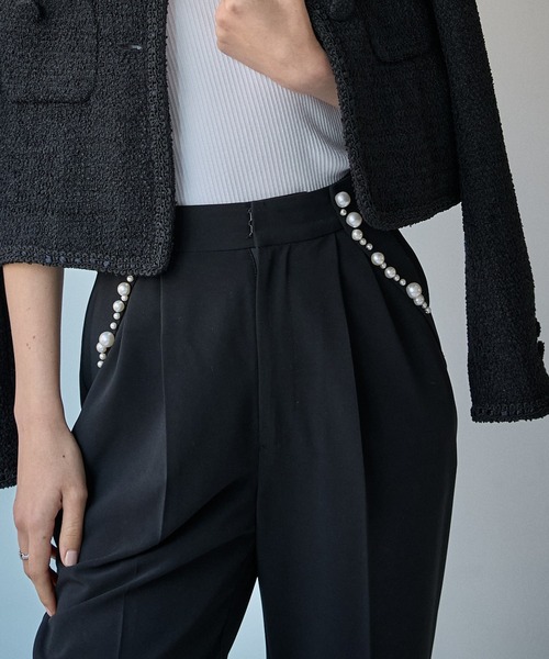 スラックス パンツ Pearl trim pants パールトリムパンツ レディースの画像
