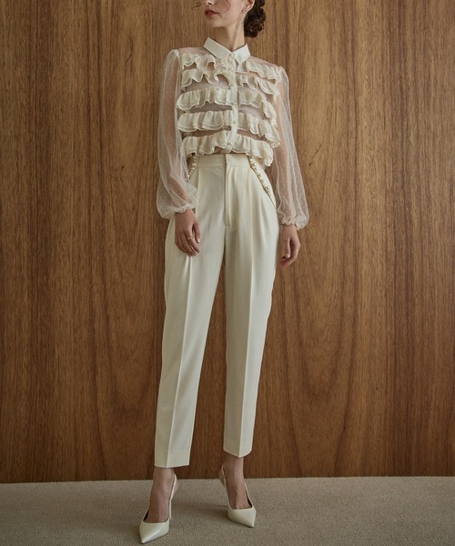 スラックス パンツ Pearl trim pants パールトリムパンツ レディースの画像