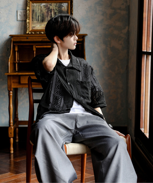 NEOS（KOKUYO） シャツ 半袖 「neos」ルーズシルエット 総柄 メッシュ