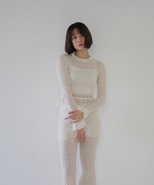 hem frill lace tops レディース