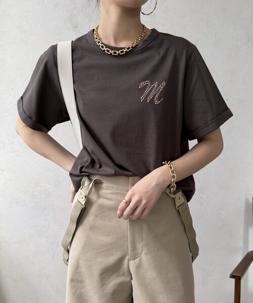 tシャツ 「WEB限定」ロゴブローチ風TEE レディース