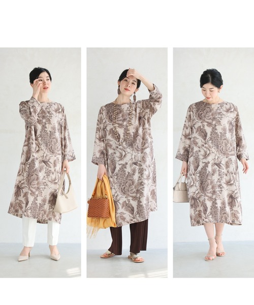 新作4月11日 そよ風に揺れる花のスケッチ画ミディアムワンピース cawaii wkj00193 S~2L対応 春 夏 楽ちん ブラウン 総柄 プリント 日常使い おでかけ 旅行 体型カバー トレンド 大人可愛い レディース ファッション 大人 ママ ミセス 30代 40代 50代 cawaii ワンピース そよ風に揺れる花のスケッチ画ミディアムワンピース