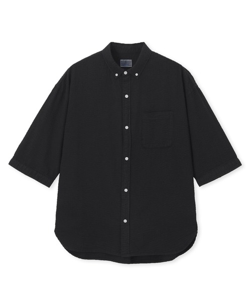LANVIN en Bleu シャツ シアサッカーストライプ 製品染め 5分袖シャツ