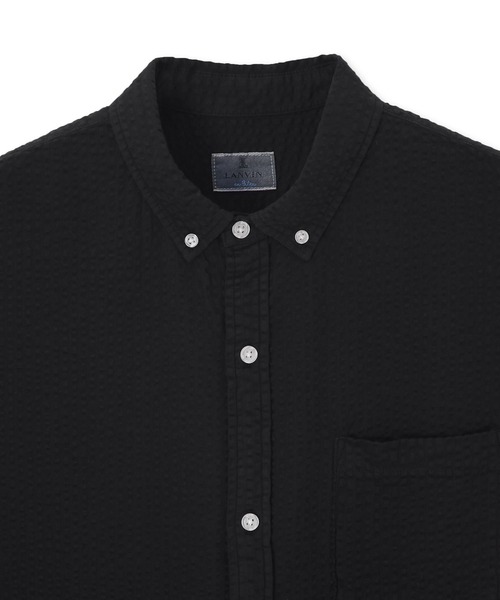 LANVIN en Bleu シャツ シアサッカーストライプ 製品染め 5分袖シャツ