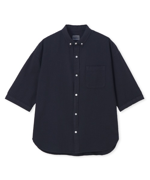 LANVIN en Bleu シャツ シアサッカーストライプ 製品染め 5分袖シャツ