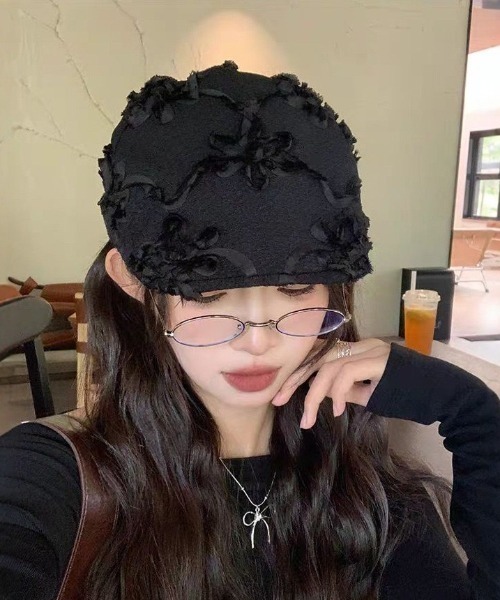 gossip!ロサンゼルス 帽子 ベレー帽 チュール立体フラワー付き ベレー