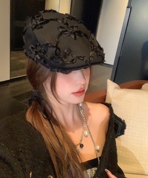 gossip!ロサンゼルス 帽子 ベレー帽 チュール立体フラワー付き ベレー