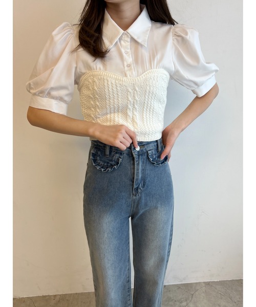 SPORTMAX ホワイト レース ビスチェ ブラウス シャツ ニットビスチェドッキングシャツ レディース