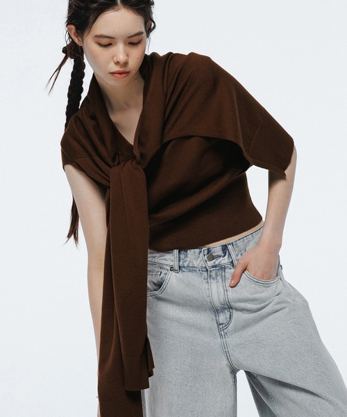 ADAM ET ROPE'（アダムエロペ） ニット セーター ラップストールコンビ