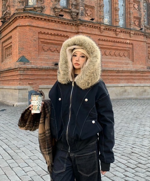 VIBGYOR ブルゾン アウター 「LAMPOON」フェイクファーフードブルゾン