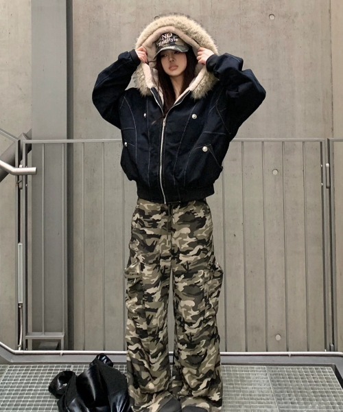 VIBGYOR ブルゾン アウター 「LAMPOON」フェイクファーフードブルゾン