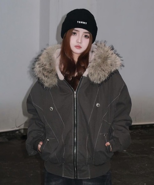 VIBGYOR ブルゾン アウター 「LAMPOON」フェイクファーフードブルゾン