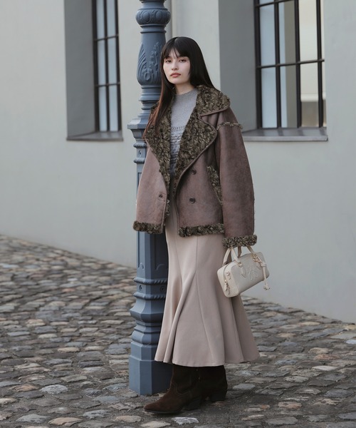 新品VISビス■2WAY！裏ボアフェイクムートンフーデッドコートDBR40L リバーシブルボアフェイクムートンコート／ビス（VIS