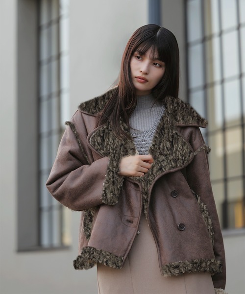 美品【定価49500円】大きいサイズ48✨自由区ウールムートンジャケット VIS（ビス） ブルゾン アウター フェイクムートンジャケット