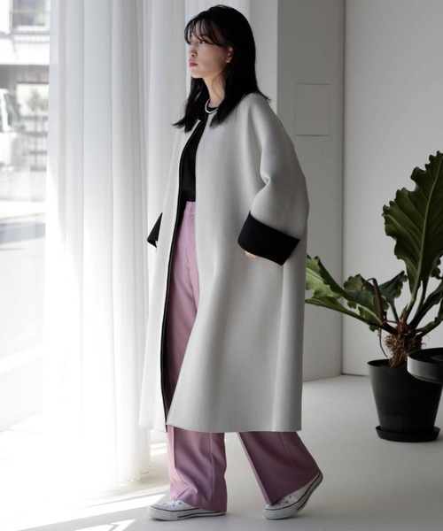 「DOUX ARCHIVES」 ノーカラーコート FREE ブラック レディース_画像2