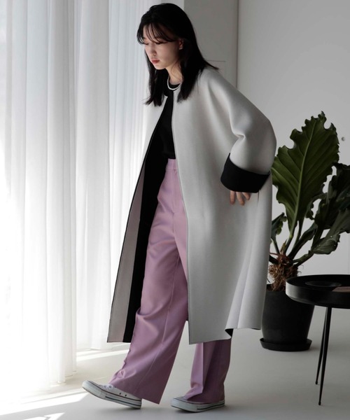 「DOUX ARCHIVES」 ノーカラーコート FREE ブラック レディース_画像3