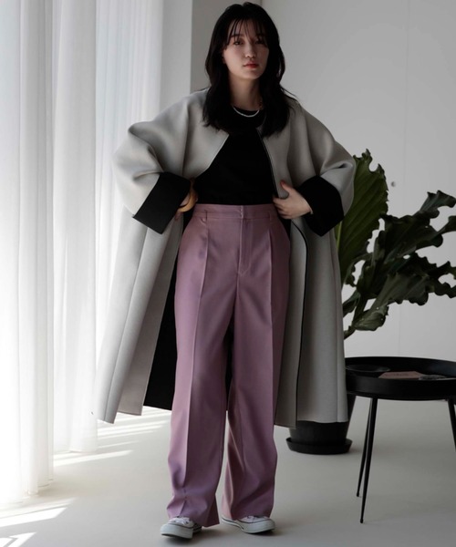 「DOUX ARCHIVES」 ノーカラーコート FREE ブラック レディース_画像4