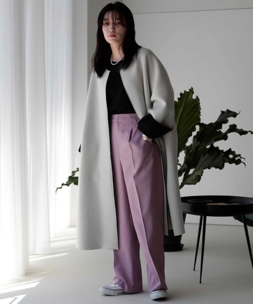 「DOUX ARCHIVES」 ノーカラーコート FREE ブラック レディース_画像6