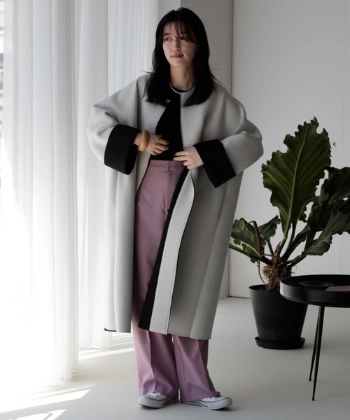 「DOUX ARCHIVES」 ノーカラーコート FREE ブラック レディース_画像7