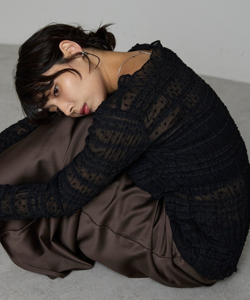 【NAOさま】シェリエ＊ステッチフリルトップス＊ブラック＊ドット SOTT ブラウス シャツ Lace Sheer Frill Top / レースシアーフリル