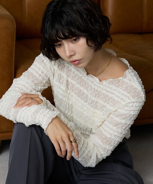 SOTT ブラウス シャツ Lace Sheer Frill Top / レースシアーフリル