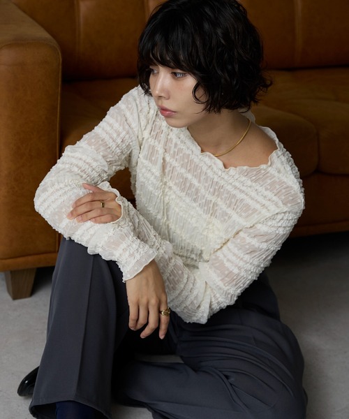 SOTT ブラウス シャツ Lace Sheer Frill Top / レースシアーフリル