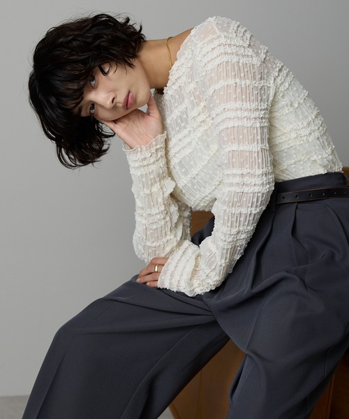 Jnylon Studios シアー フリル  ショート丈 ブラウス レース SOTT ブラウス シャツ Lace Sheer Frill Top / レースシアーフリル