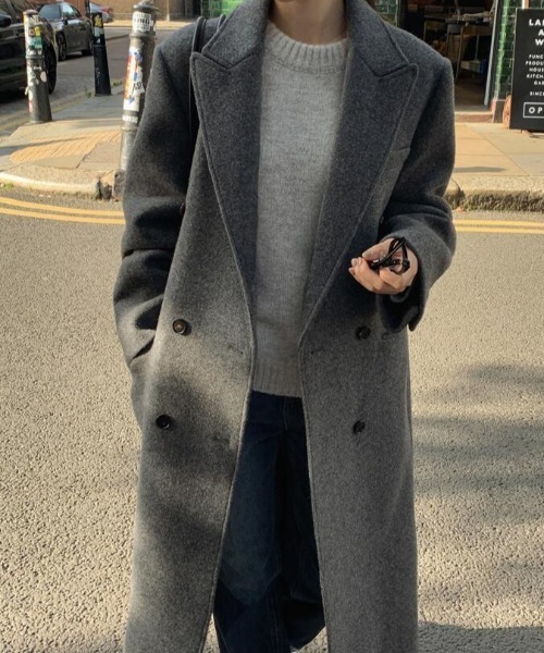 コート アウター ダブルブレスト長身デザインの上品コート レディース