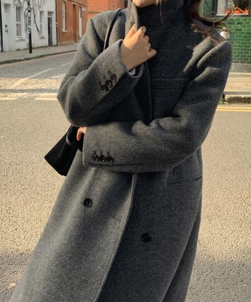 TODAYFUL グレー ダブルブレストコート コート アウター ダブルブレスト長身デザインの上品コート レディース