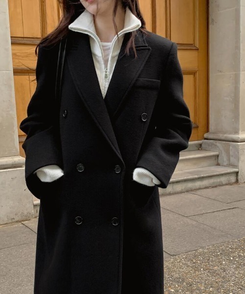 美品✨ティージャケット ウールコート ダブルブレスト 高級羊毛 キャメル 希少色 送料無料【 親子コーデ♪ 】ノーカラー ダブルブレストコート