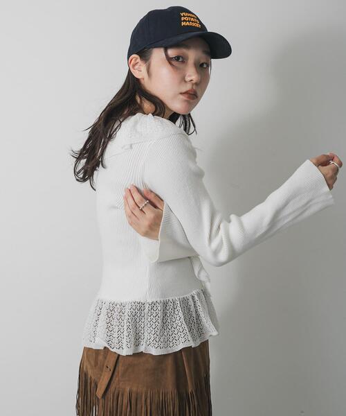 DES PRES 新品 パールレースステッチ ラグランスリーブプルオーバー 定価39600円 セーター ニット 24AW オフホワイト レディース デプレ【中古】5-1102T∞ SENSE OF PLACE by URBAN RESEARCH ニット セーター 「洗濯可」フリル