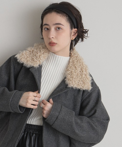 グレー ウール ピーコート ファー襟付き &. NOSTALGIA（ノスタルジア） コート アウター 襟プードルファー