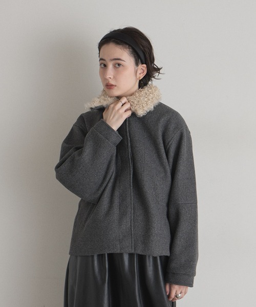 グレー ウール ピーコート ファー襟付き &. NOSTALGIA（ノスタルジア） コート アウター 襟プードルファー