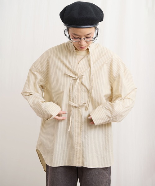 fig London（フィグロンドン） ブラウス シャツ ribbon long shirt