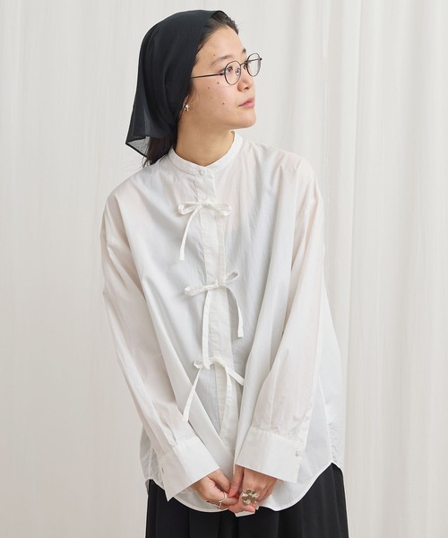 fig London（フィグロンドン） ブラウス シャツ ribbon long shirt