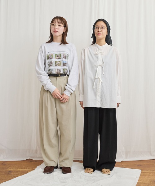 fig London（フィグロンドン） ブラウス シャツ ribbon long shirt