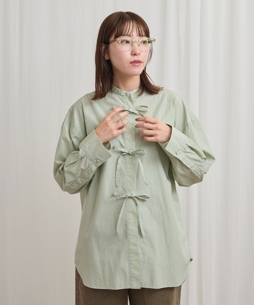 fig London（フィグロンドン） ブラウス シャツ ribbon long shirt